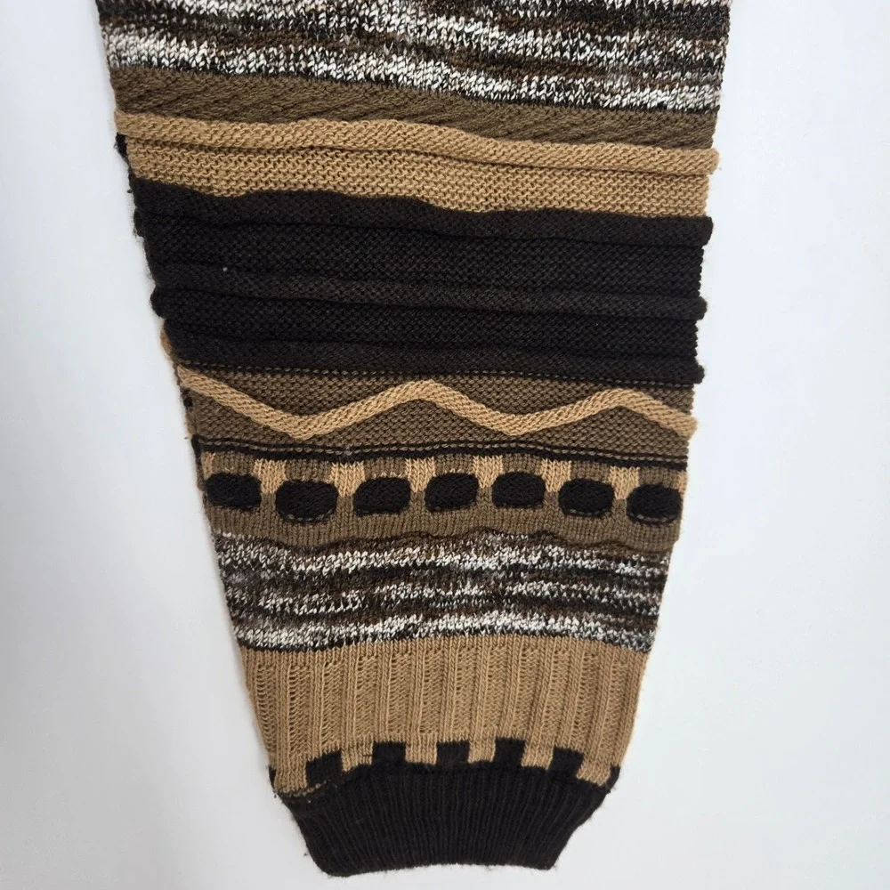 Vtg 90s Mens 2XL Coogi Style 3D Knit Textured Polo Collar Sweater Brown Tan Fall